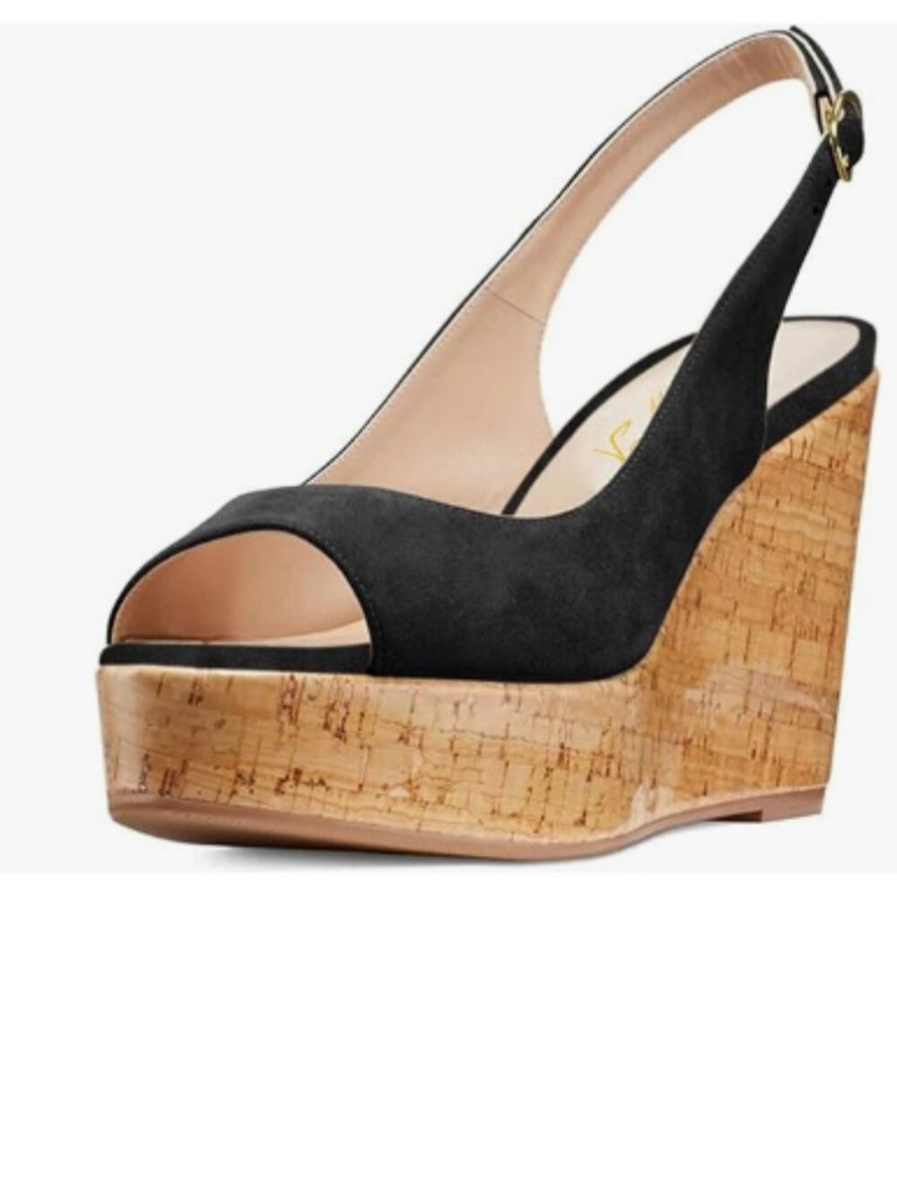 FOWT Black Peep Toe Slingback Platform Wedge High Heel Buckle Open Toe Sandals
